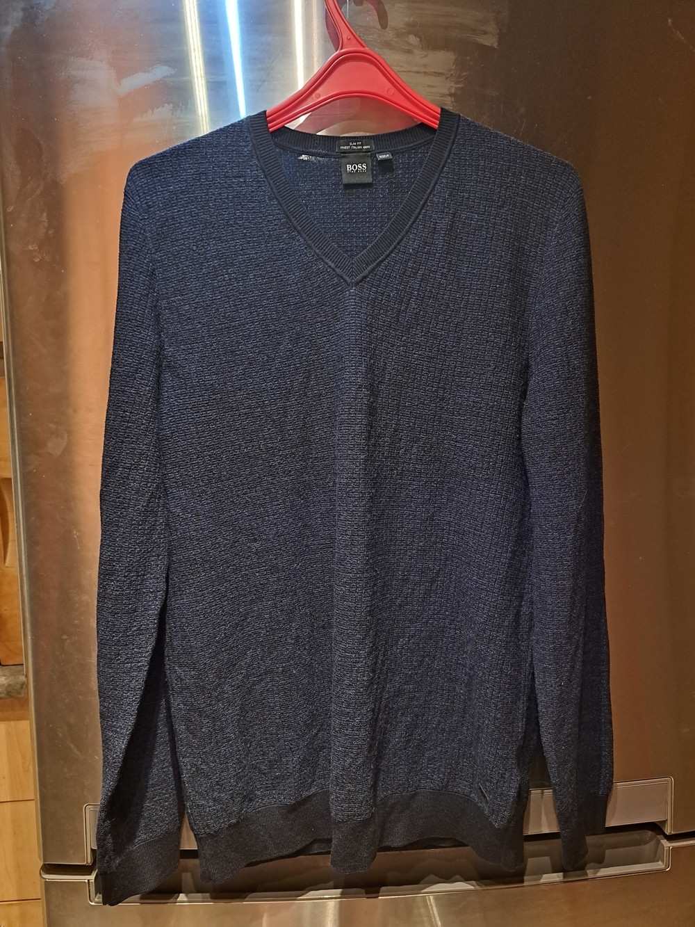 Hugo Boss Men's Navy Textured V-Neck Sweater